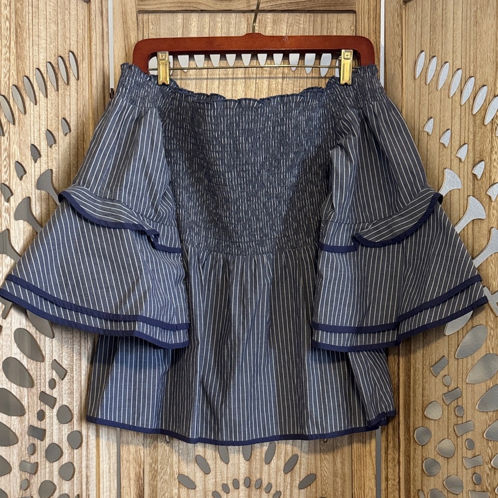 American Eagle Outfitters Navy Striped Off-Shoulder Blouse